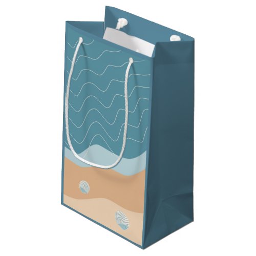 Abstract Beach Pattern Wave Lines Blue Sand Shells Small Gift Bag