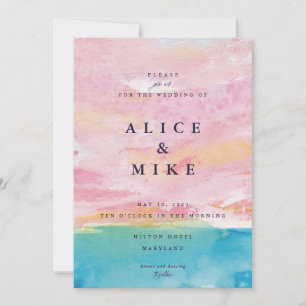 Abstract beach Pink & Blue Watercolor Background I Invitation