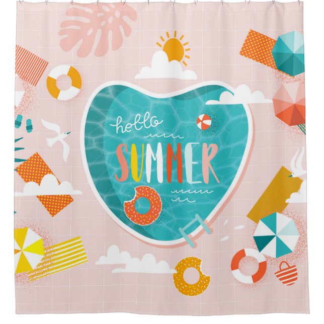 Abstract beach pool summer illustration shower curtain (Front)