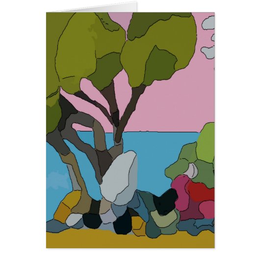 Abstract Beach & Trees, blue green Cards (Front)