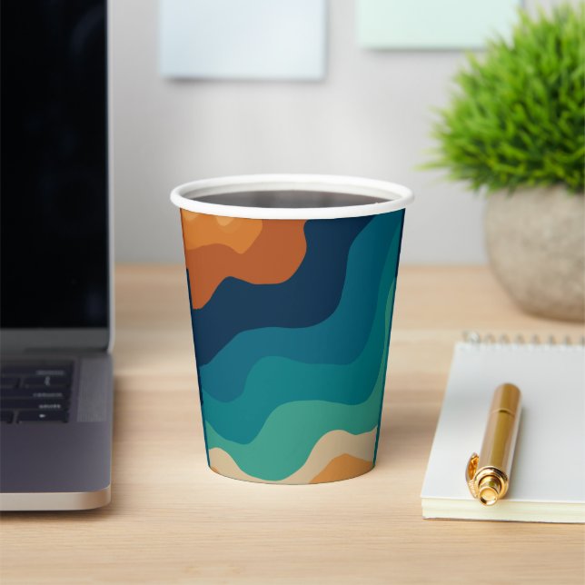 Abstract beach waves 70s style paper cups (Insitu)