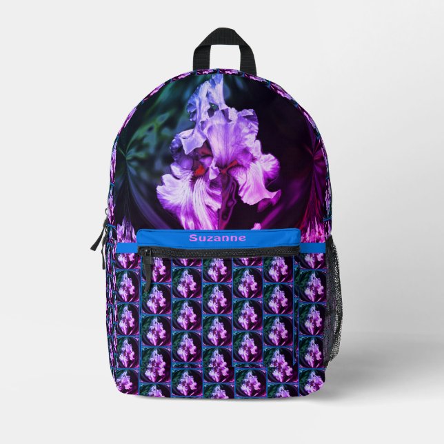 Abstract Bearded Iris Flower Art Personalized Printed Backpack (Front)