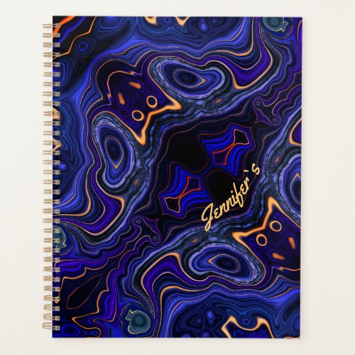 Abstract beautiful blue faux golden black geode planner