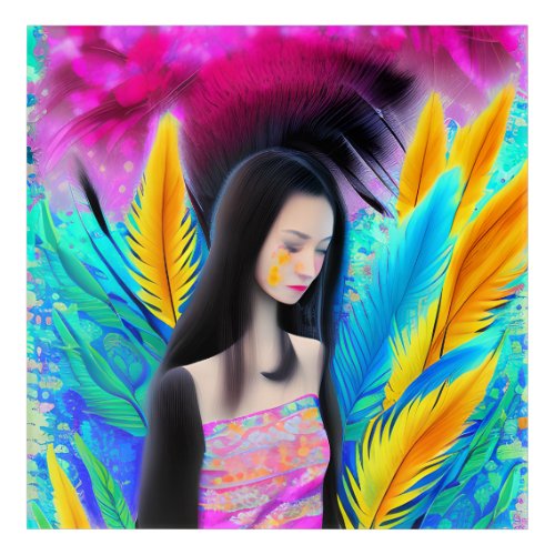 Abstract Beautiful but Sad Asian Girl Colorful AI Acrylic Print