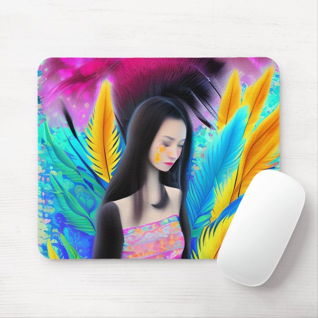 Abstract Beautiful but Sad Asian Girl Colorful AI Mouse Pad (With Mouse)