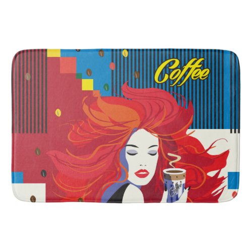 Abstract Beautiful Fashion Woman with Coffee Cup Bath Mat