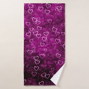 Abstract beautiful hearts on distressed purple bac bath towel