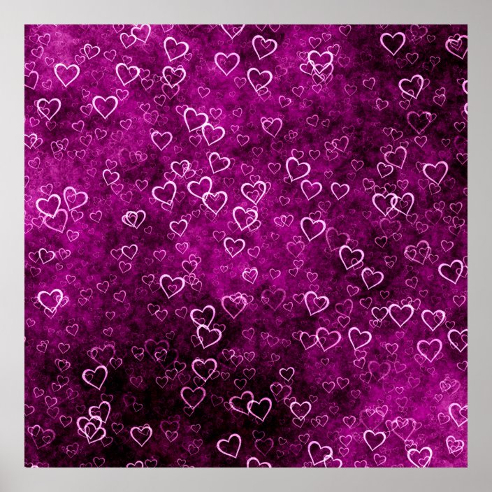 Abstract beautiful hearts on distressed purple bac poster | Zazzle.com