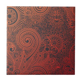Abstract Beautiful Indian Floral Pattern Ceramic Tile by daWeaselsGroove at Zazzle
