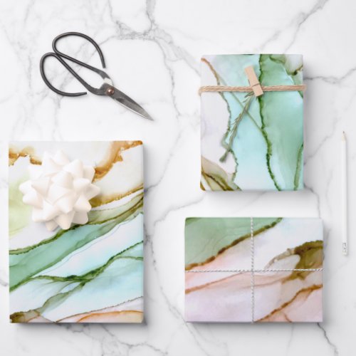 Abstract Beautiful Jade Green Blush Pink Wrapping Paper Sheets