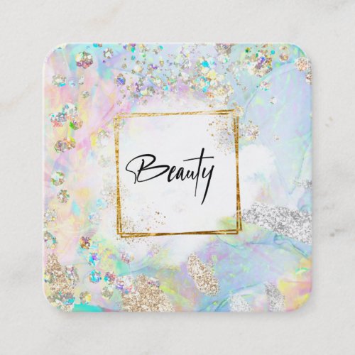 Abstract BEAUTY Glitter Frame Pastel Rainbow Square Business Card