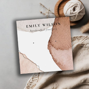 Abstract Beige Brown Watercolor Earring Display Square Business Card