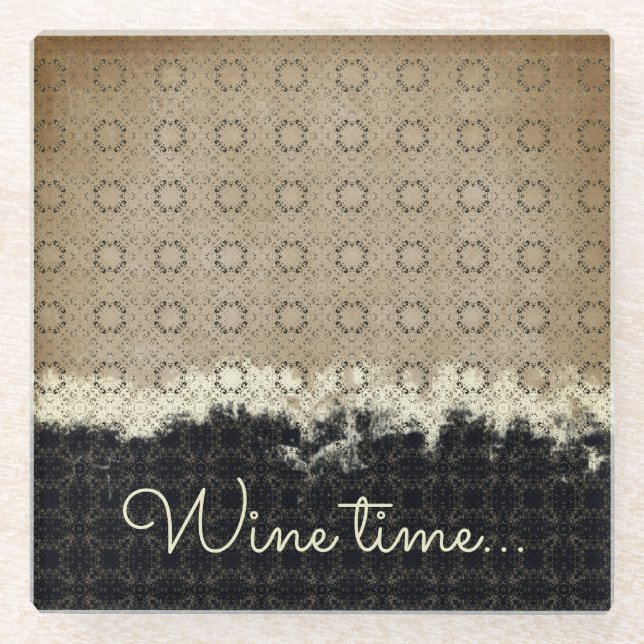 Abstract Beige, Grey, Bronze Vintage Pattern Glass Coaster (Front)