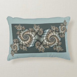 Abstract Beige Light Blue Fractal Art Spirals Accent Pillow