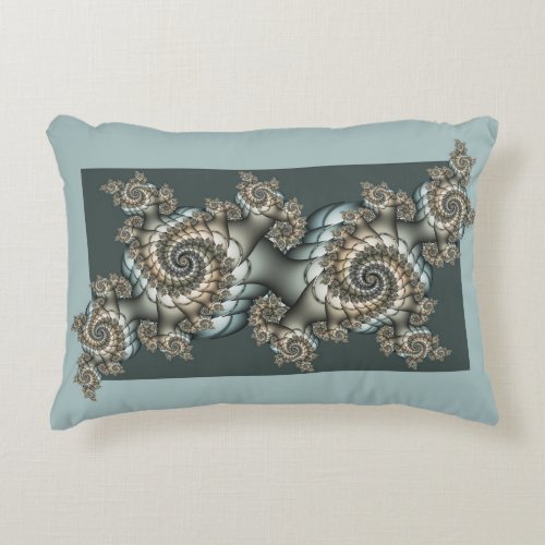 Abstract Beige Light Blue Fractal Art Spirals Accent Pillow