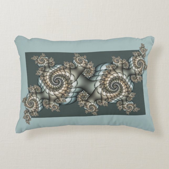 Abstract Beige Light Blue Fractal Art Spirals Accent Pillow (Front)