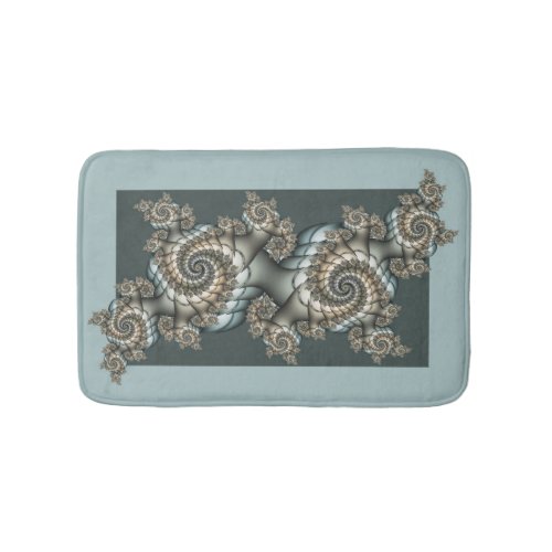 Abstract Beige Light Blue Fractal Art Spirals Bath Mat