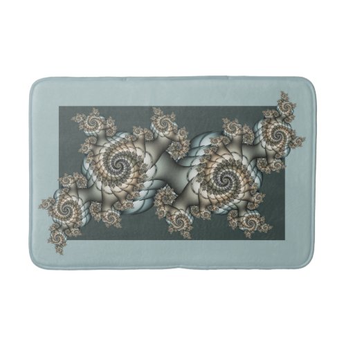 Abstract Beige Light Blue Fractal Art Spirals Bath Mat