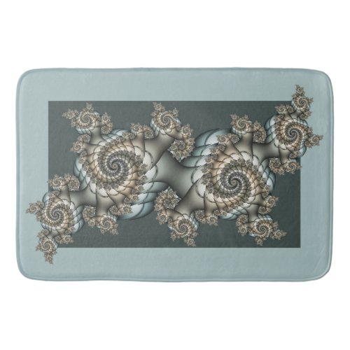 Abstract Beige Light Blue Fractal Art Spirals Bath Mat