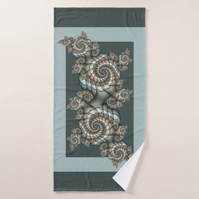 Abstract Beige Light Blue Fractal Art Spirals Bath Towel (Bath Towel)