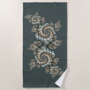 Abstract Beige Light Blue Fractal Art Spirals Beach Towel