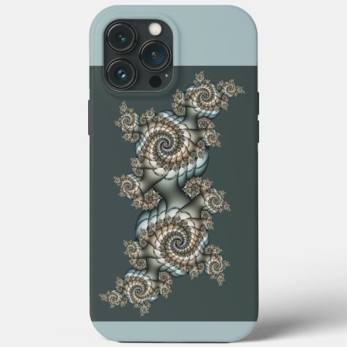 Abstract Beige Light Blue Fractal Art Spirals iPhone 13 Pro Max Case