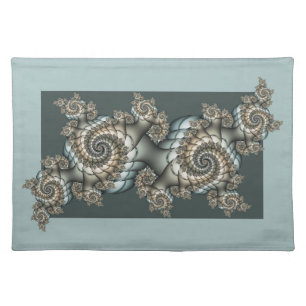 Abstract Beige Light Blue Fractal Art Spirals Cloth Placemat