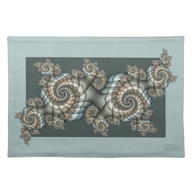Abstract Beige Light Blue Fractal Art Spirals Cloth Placemat (Front)