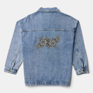 Abstract Beige Light Blue Fractal Art Spirals Denim Jacket