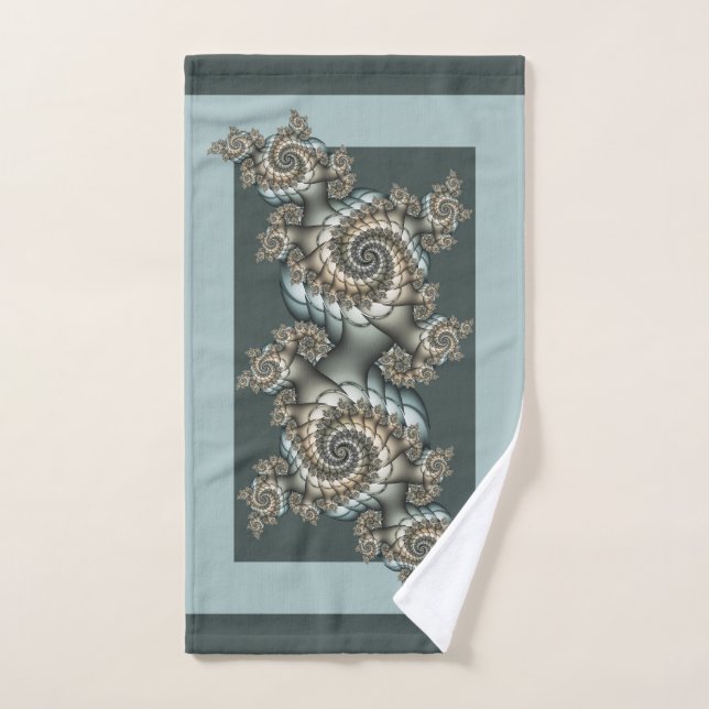 Abstract Beige Light Blue Fractal Art Spirals Hand Towel (Hand Towel)