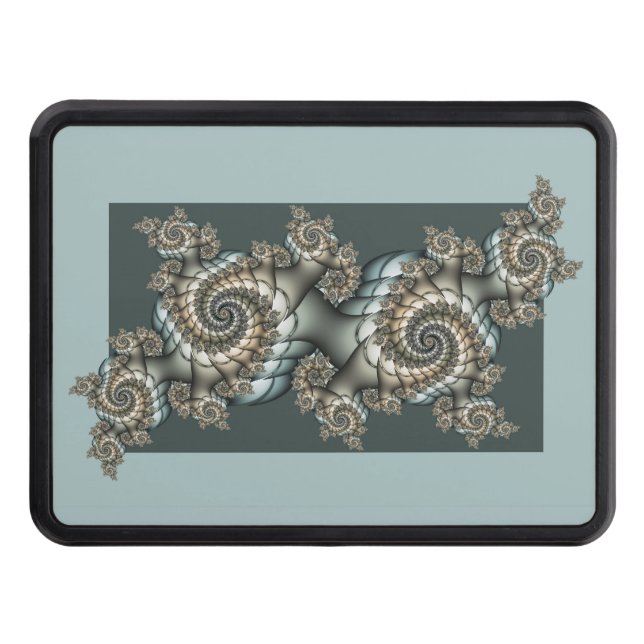 Abstract Beige Light Blue Fractal Art Spirals Hitch Cover (Front)