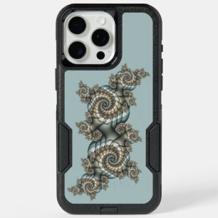 Abstract Beige Light Blue Fractal Art Spirals iPhone 15 Pro Max Case