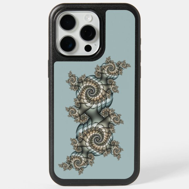 Abstract Beige Light Blue Fractal Art Spirals iPhone 15 Pro Max Case (Back)