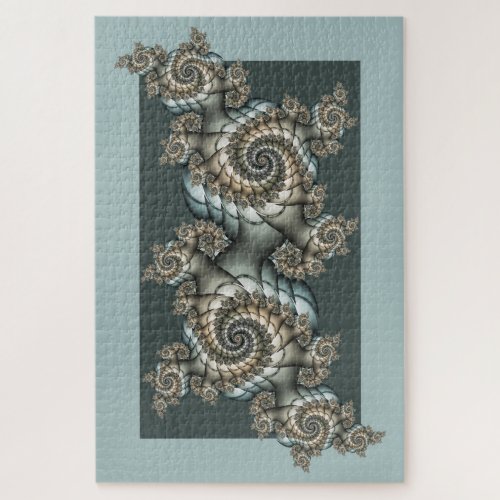 Abstract Beige Light Blue Fractal Art Spirals Jigsaw Puzzle