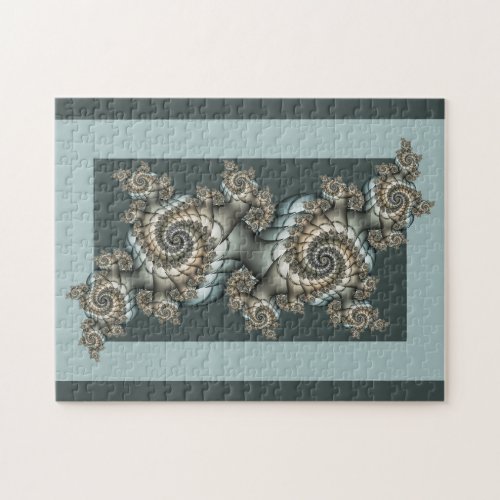 Abstract Beige Light Blue Fractal Art Spirals Jigsaw Puzzle