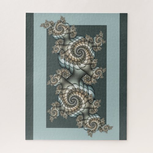 Abstract Beige Light Blue Fractal Art Spirals Jigsaw Puzzle