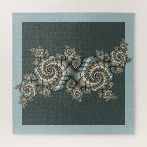 Abstract Beige Light Blue Fractal Art Spirals Jigsaw Puzzle