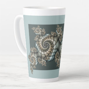 Abstract Beige Light Blue Fractal Art Spirals Latte Mug