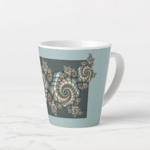 Abstract Beige Light Blue Fractal Art Spirals Latte Mug