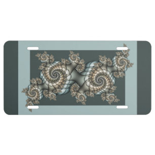 Abstract Beige Light Blue Fractal Art Spirals License Plate