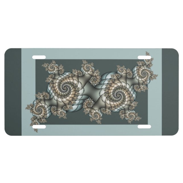 Abstract Beige Light Blue Fractal Art Spirals License Plate (Front)
