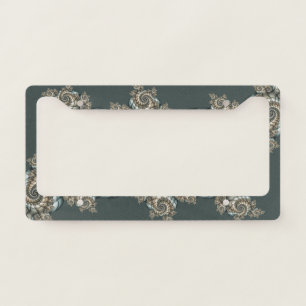 Abstract Beige Light Blue Fractal Art Spirals License Plate Frame