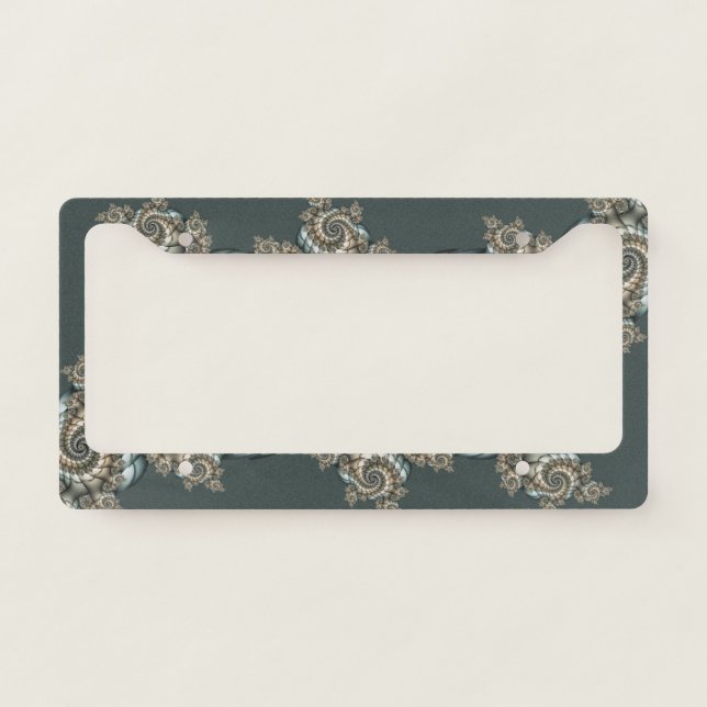 Abstract Beige Light Blue Fractal Art Spirals License Plate Frame (Front)