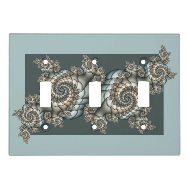 Abstract Beige Light Blue Fractal Art Spirals Light Switch Cover (Front)