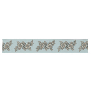 Abstract Beige Light Blue Fractal Art Spirals Long Table Runner