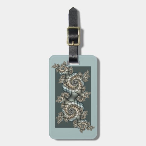 Abstract Beige Light Blue Fractal Art Spirals Luggage Tag