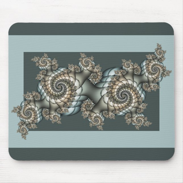 Abstract Beige Light Blue Fractal Art Spirals Mouse Pad (Front)