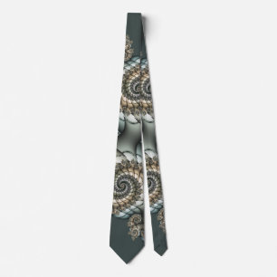 Abstract Beige Light Blue Fractal Art Spirals Neck Tie