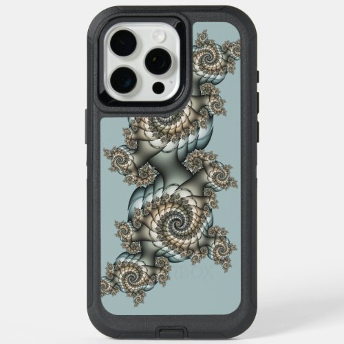 Abstract Beige Light Blue Fractal Art Spirals iPhone 15 Pro Max Case