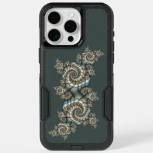 Abstract Beige Light Blue Fractal Art Spirals iPhone 15 Pro Max Case